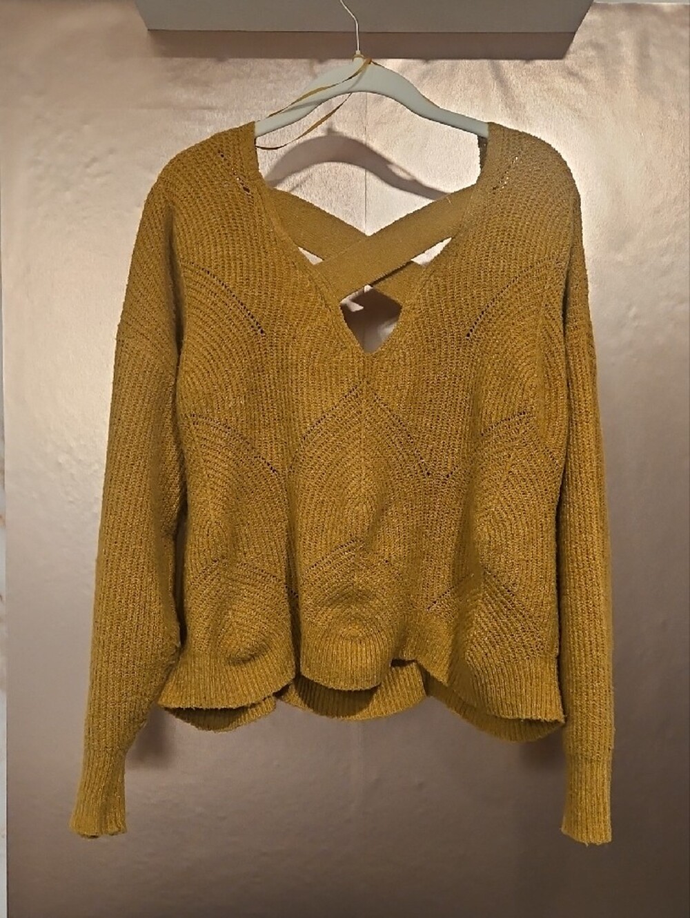 Pink Rose Mustard V-Neck Sweater with Crisscross Back - Picture 3 of 5